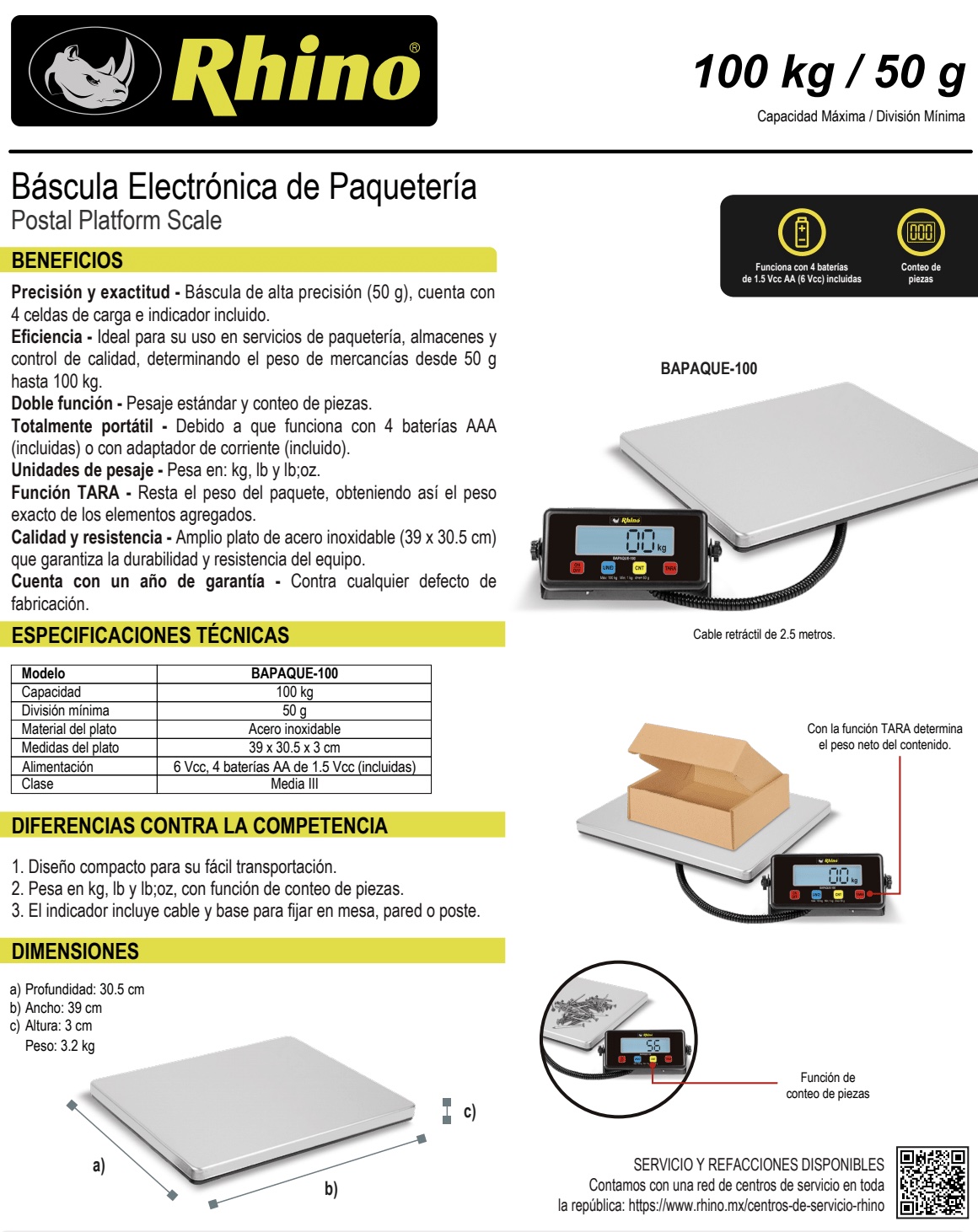 Infraestructura Inteligente  BAPAQUE-100 Rhino báscula de paquetería $2,620..