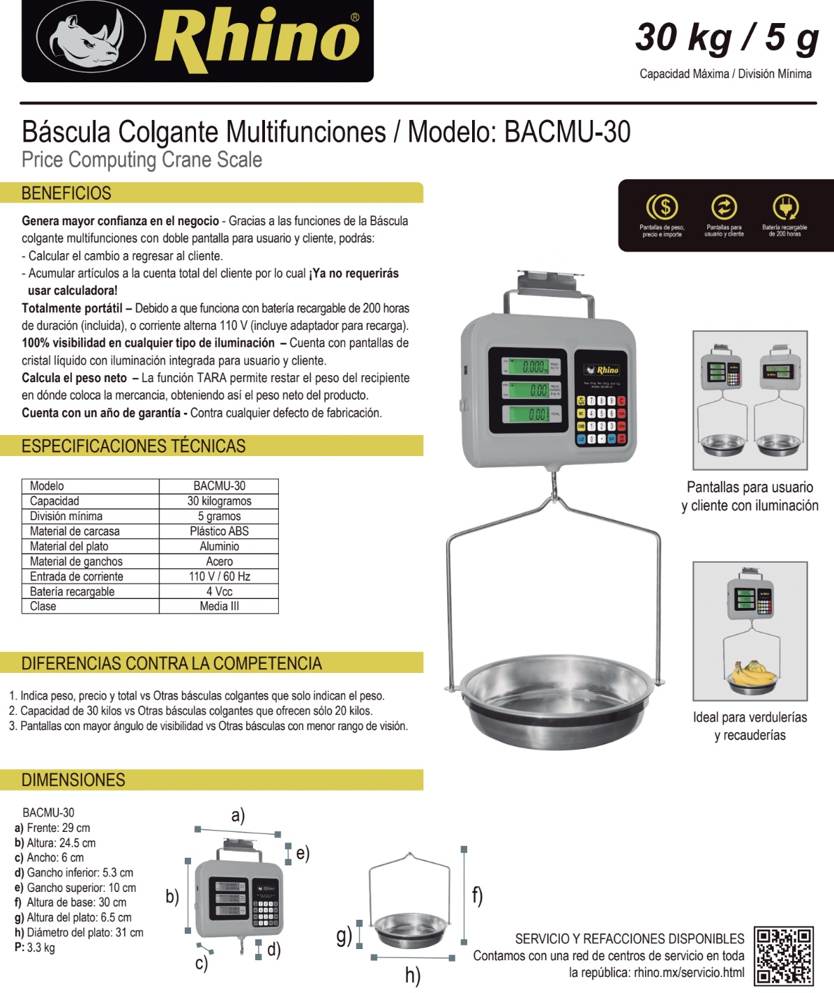 Infraestructura Inteligente  BACMU-30 Rhino báscula colgante $